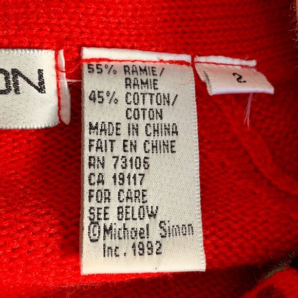 Vintage 90s Michael Simon Embroidered Cherry Red Artsy Knit Cardigan Sweater - Picture 9 of 12